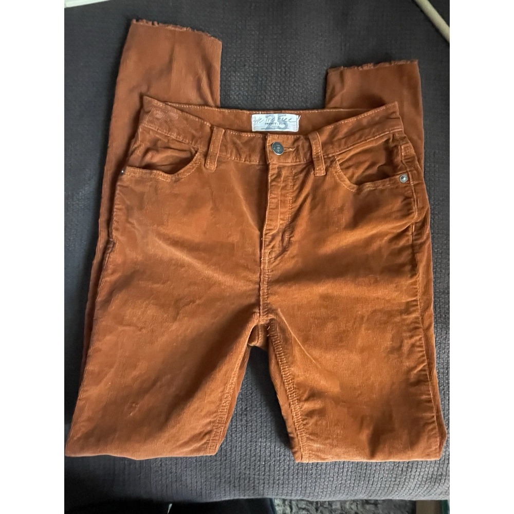 We The Free Free People Corduroy Pants Women's 25 Rust Burnt Orange Frayed Hem